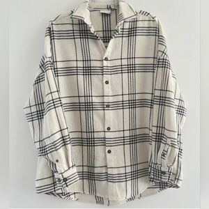 ASOS Design Women Bomber Black/White Plaid Shirt Size Megium Long Sleeve Cotton